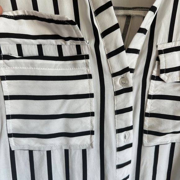 Milk & Honey Black and White Striped Button Down Shirt - Picture 2 of 9
